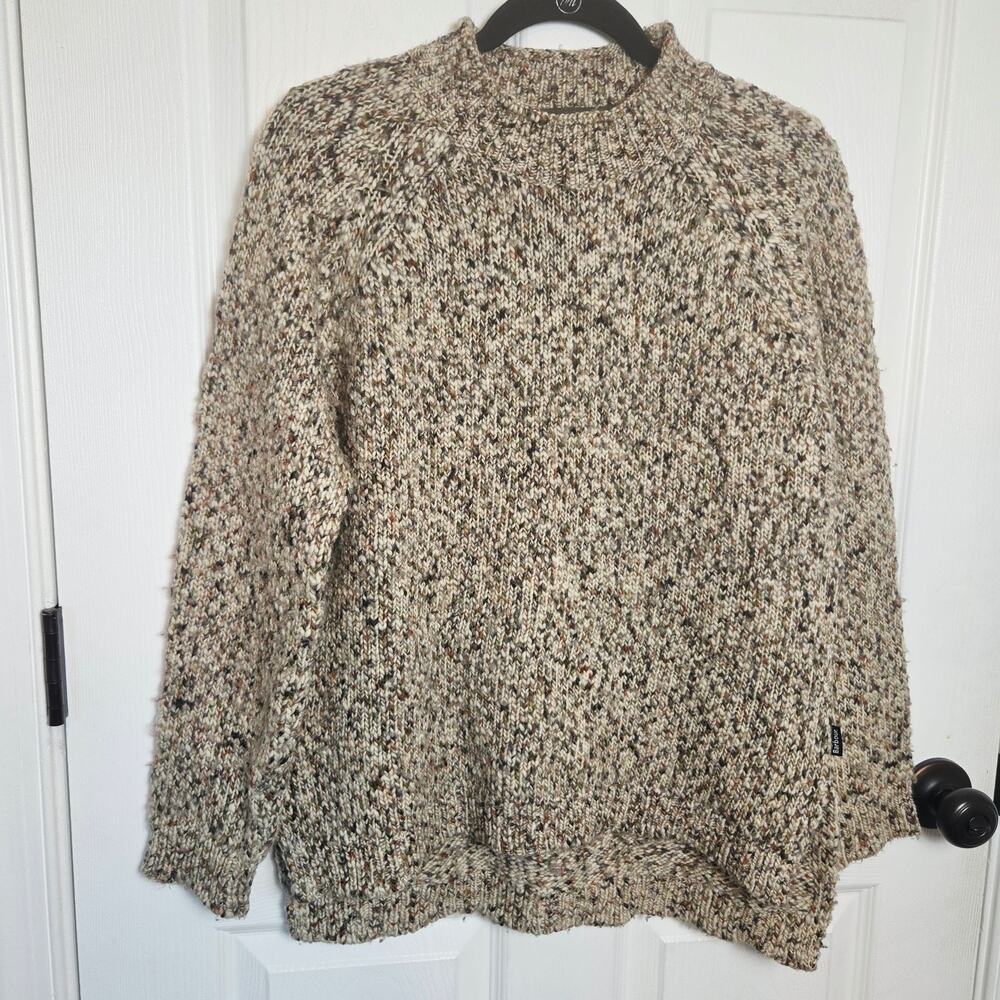 Barbour Sweater Womens 8 Beige Marled Chunky Wool Rollneck Raglan Knit Pullover